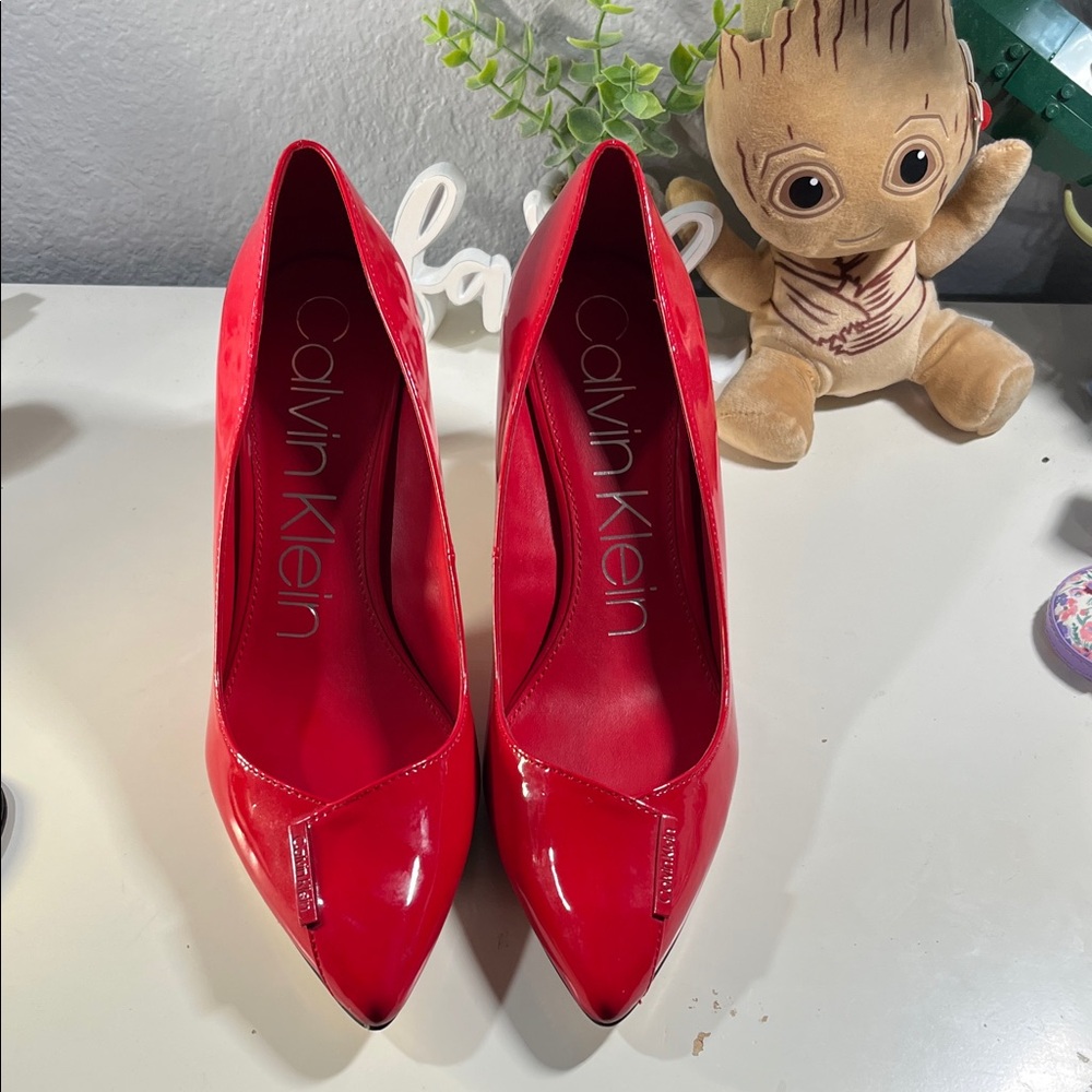 Calvin Klein Red Patent Pointed Toe Pumps
